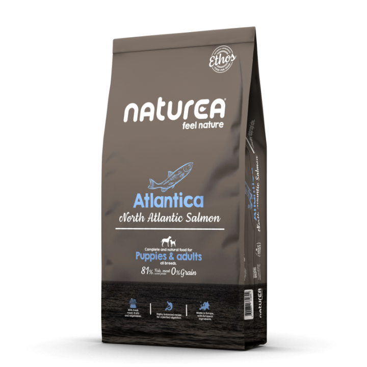 Sausas maistas suaugusiems ir jauniems šunims su lašiša – Naturea Ethos Atlantic Salmon Adult & Puppies
