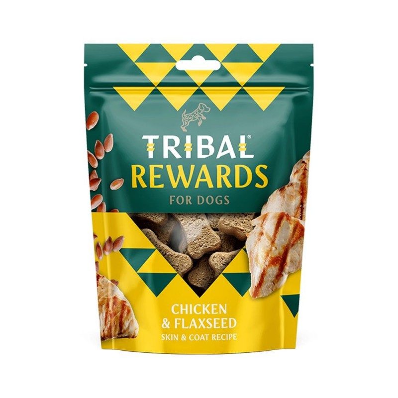 Skanėstai šunims su vištiena ir linų sėmenimis „Chicken & Flaxseed“ TRIBAL, 125g