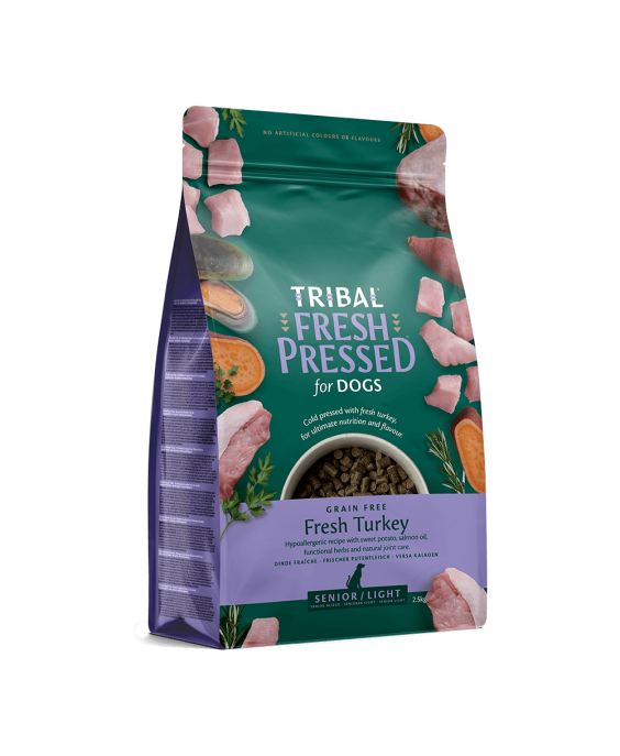 Šalto spaudimo maistas šunims senjorams ir dietiniams poreikiams su kalakutiena – Tribal Fresh Pressed Senior/Light Turkey