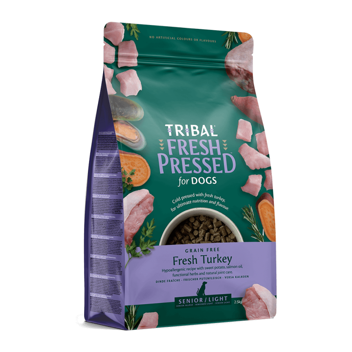 Šalto spaudimo maistas šunims senjorams ir dietiniams poreikiams su kalakutiena – Tribal Fresh Pressed Senior/Light Turkey