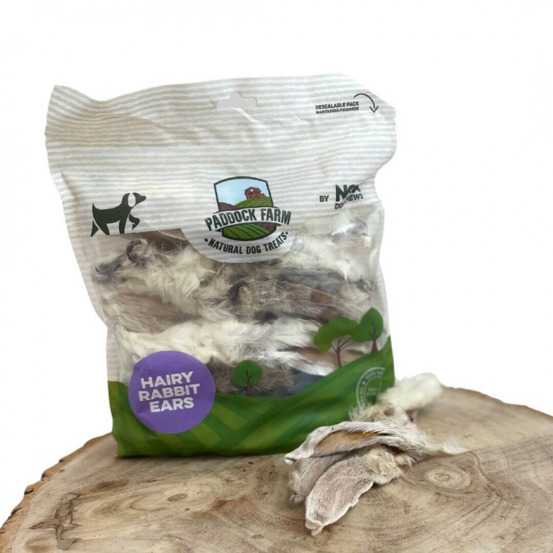 Džiovintos triušio ausys su kailiu šunims – Paddock Farm Hairy Rabbit Ears