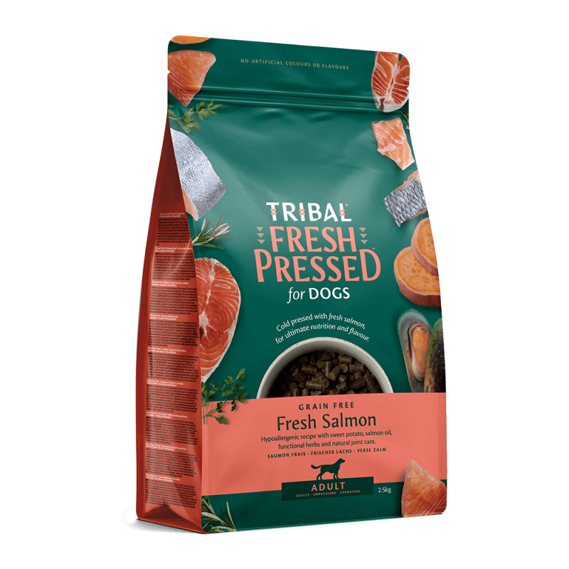 Šalto spaudimo suaugusių šunų maistas su lašiša – Tribal Fresh Pressed Adult Salmon