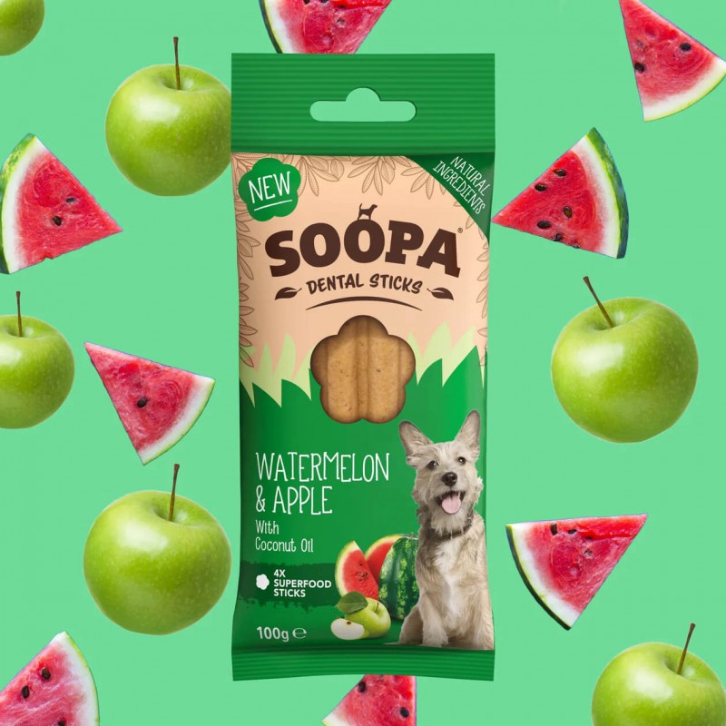 SOOPA Arbūzo ir obuolių lazdelės šunims, Watermelon & Apple Dog Dental Sticks, 100g