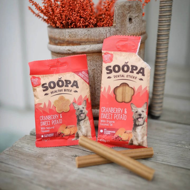 SOOPA Spanguolių ir linų sėmenų dental sticks lazdelės šunims 100gr