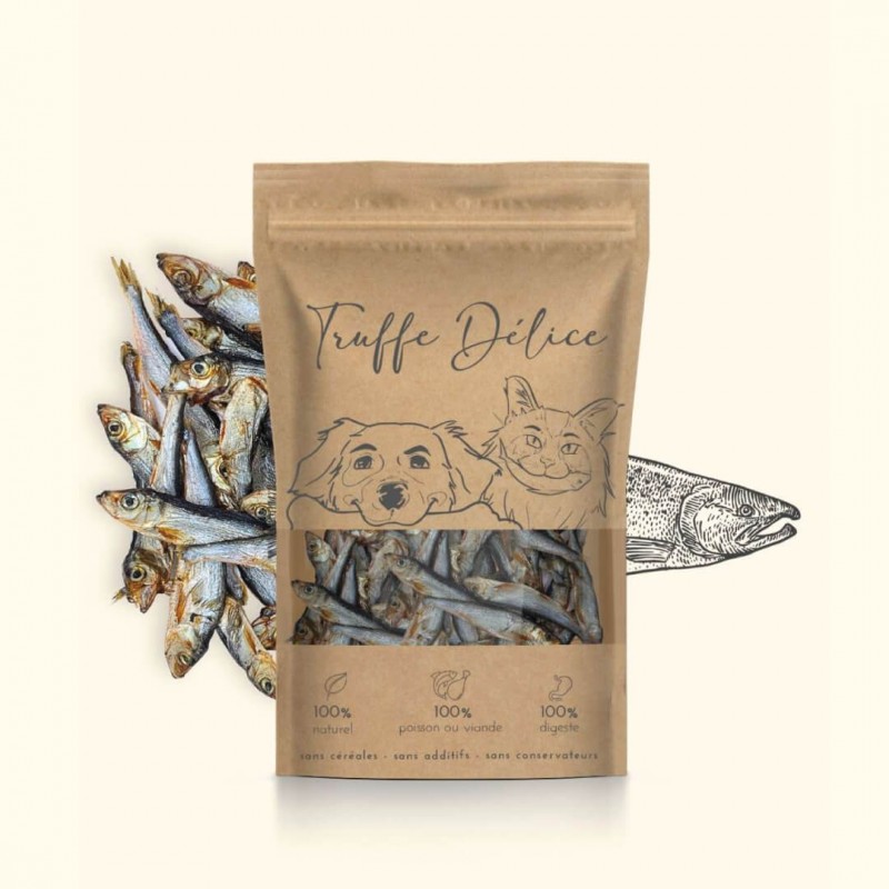 Truffe Délice džiovinti šprotai šunims ir katėms – natūralus, Omega-3 gausus skanėstas, 100g