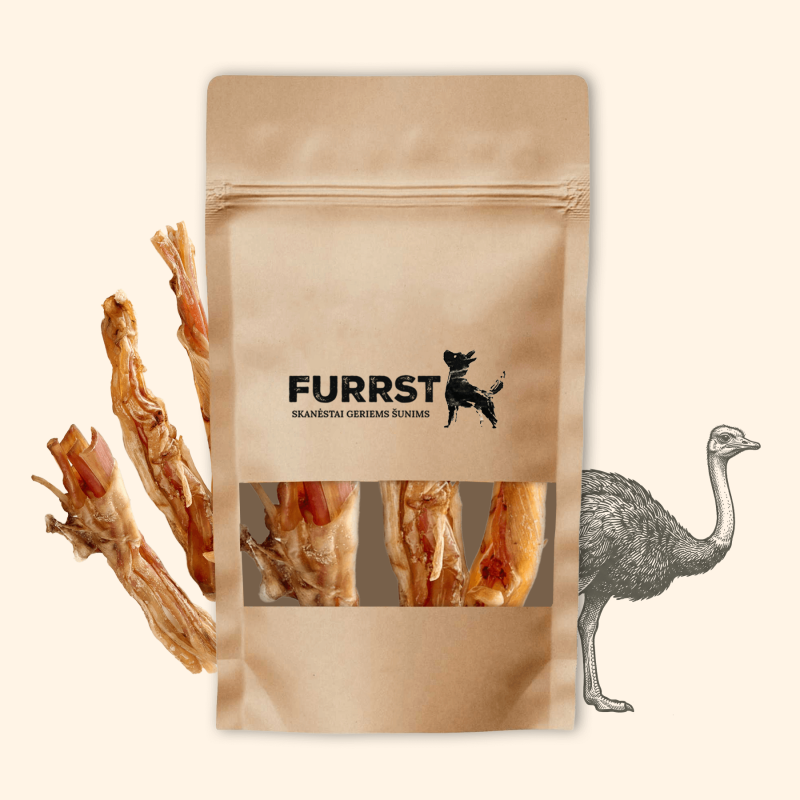 FURRST džiovintos stručio sausgyslės | Dietinis kramtalas, 100g