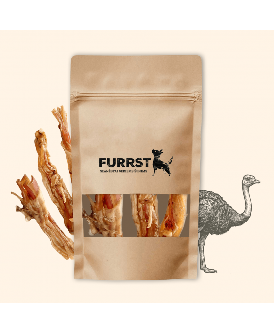 FURRST džiovintos stručio sausgyslės | Dietinis kramtalas, 100g
