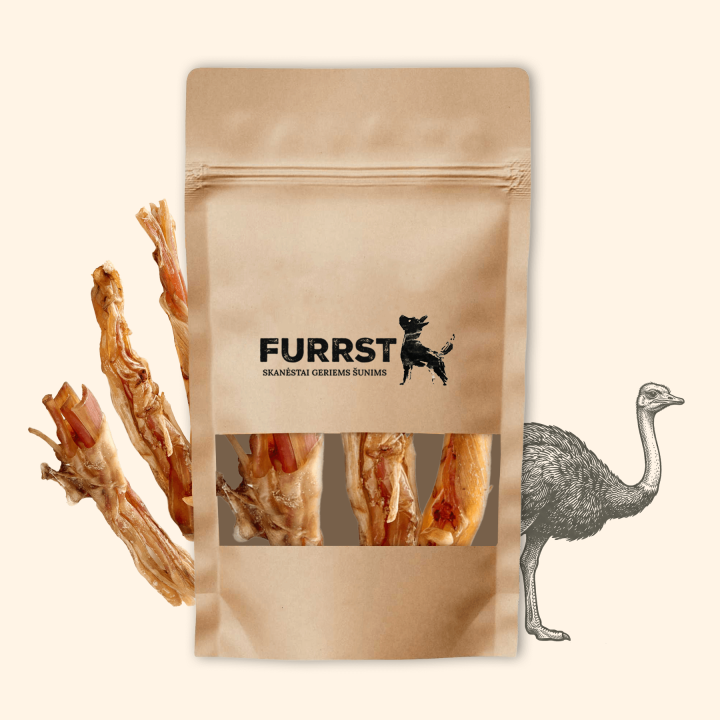 FURRST džiovintos stručio sausgyslės | Dietinis kramtalas, 100g