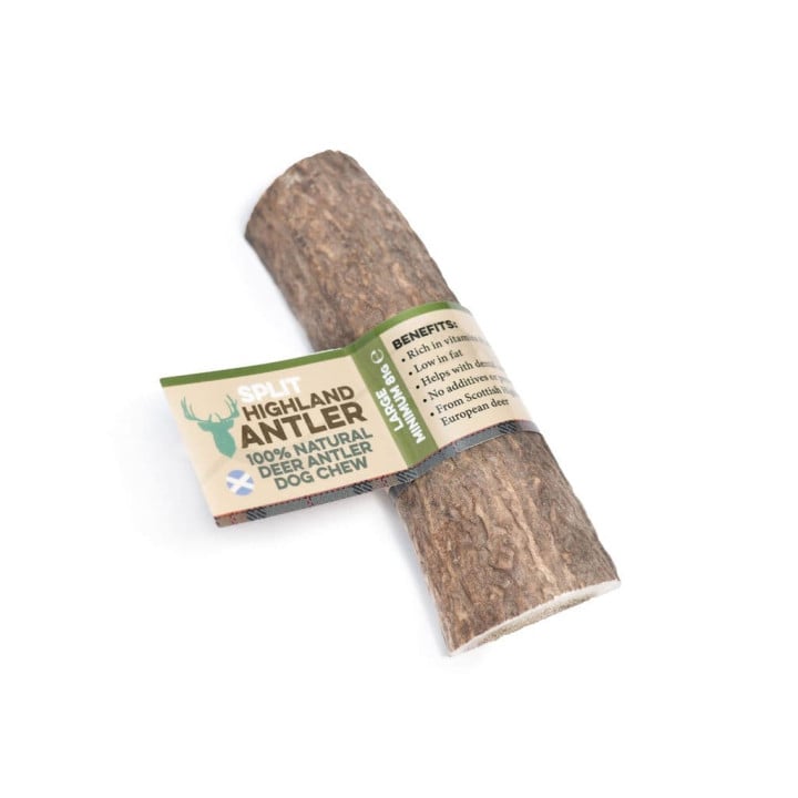 Perpjautas natūralus elnio ragas, kramtukas šunims, L dydis (81-120 g.)