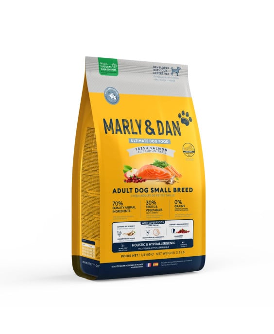 Sausas maistas mažų veislių suaugusiems šunims su lašiša - Marly & Dan