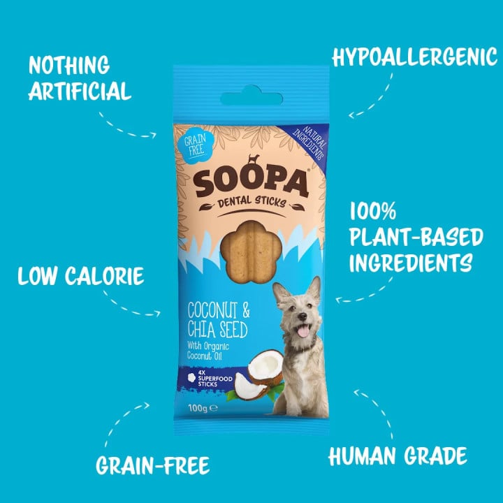 SOOPA Kokosų ir Čija sėklų dantų kramtukai šunims, 100gr