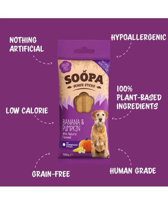 SOOPA Bananų ir moliūgų dantų kramtukai šunims senjorams, 100g