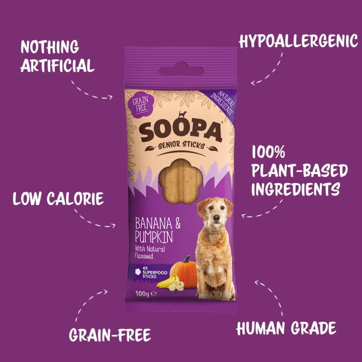 SOOPA Bananų ir moliūgų dantų kramtukai šunims senjorams, 100g