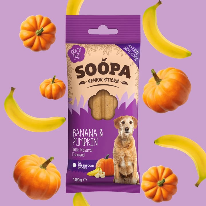 SOOPA Bananų ir moliūgų dantų kramtukai šunims senjorams, 100g