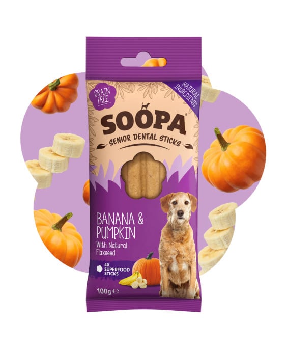 SOOPA Bananų ir moliūgų dantų kramtukai šunims senjorams, 100g