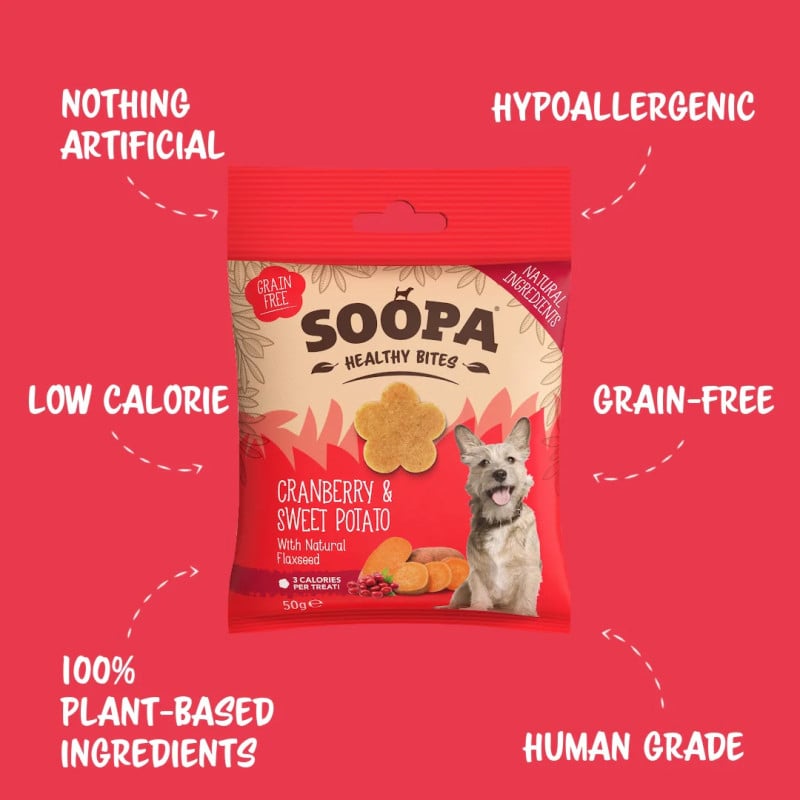 SOOPA Spanguolių ir saldžiųjų bulvių skanėstai šunims 50g