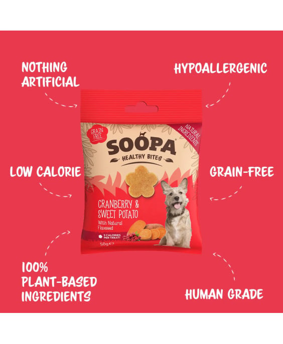 SOOPA Spanguolių ir saldžiųjų bulvių skanėstai šunims 50g