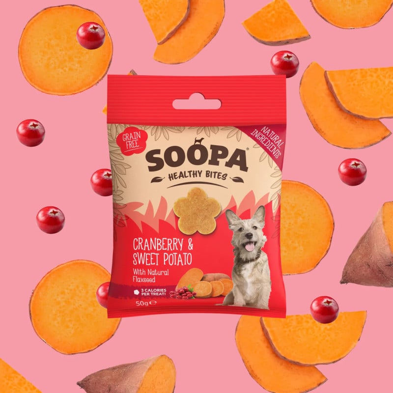 SOOPA Spanguolių ir saldžiųjų bulvių skanėstai šunims 50g