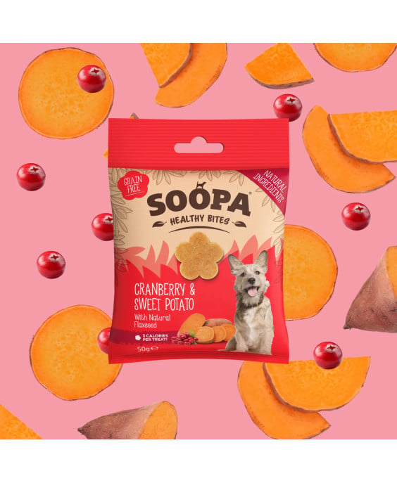 SOOPA Spanguolių ir saldžiųjų bulvių skanėstai šunims 50g