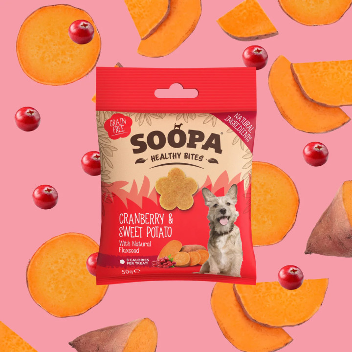 SOOPA Spanguolių ir saldžiųjų bulvių skanėstai šunims 50g