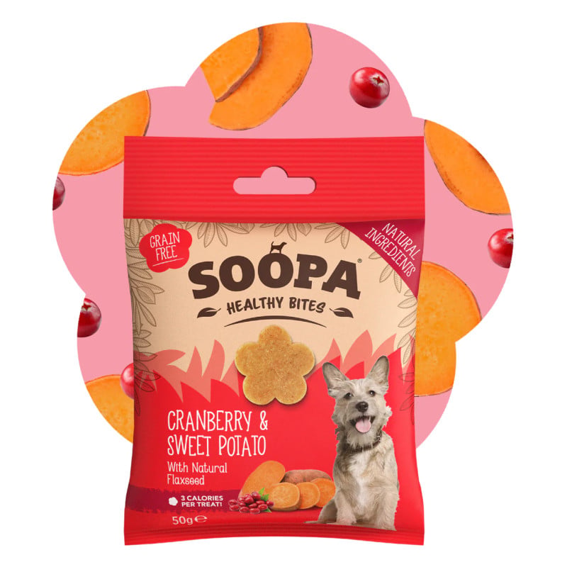 SOOPA Spanguolių ir saldžiųjų bulvių skanėstai šunims 50g