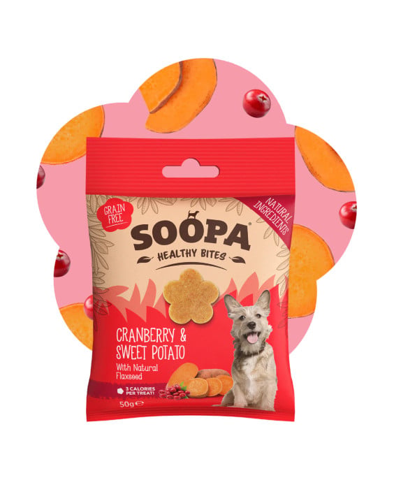 SOOPA Spanguolių ir saldžiųjų bulvių skanėstai šunims 50g