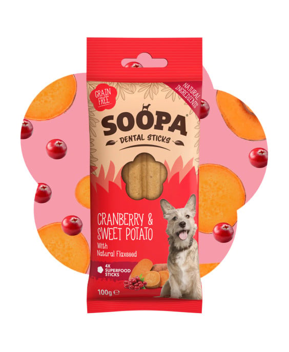 SOOPA Spanguolių ir linų sėmenų dental sticks lazdelės šunims 100gr