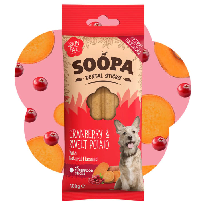 SOOPA Spanguolių ir linų sėmenų dental sticks lazdelės šunims 100gr