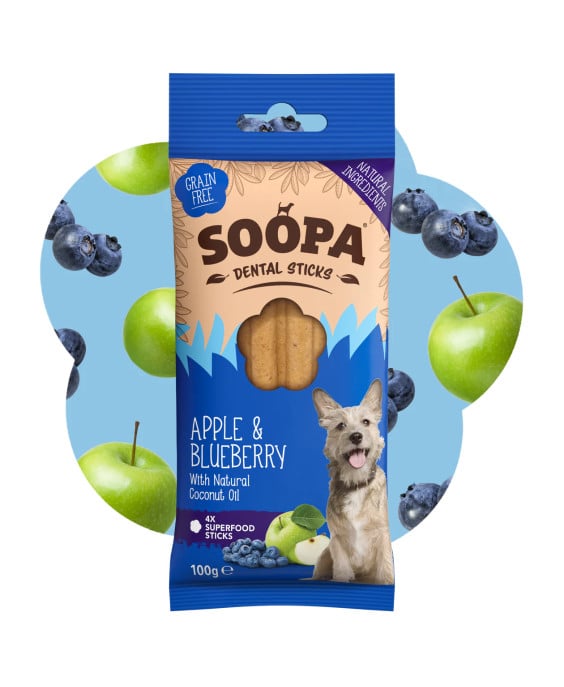 SOOPA Obuolių ir mėlynių dantų lazdelės šunims, 100 g