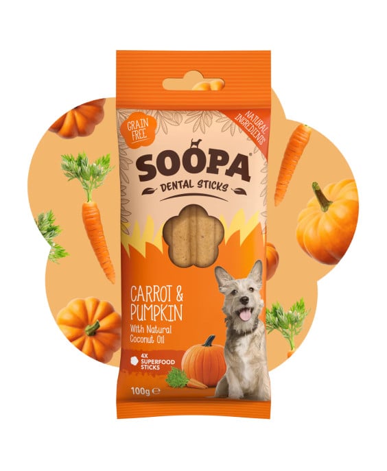 SOOPA morkų ir moliūgo sėklų sticks lazdelės šunims 100g