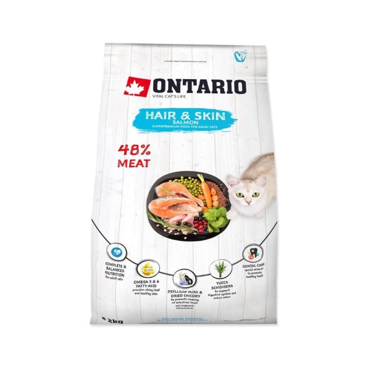 Ontario visavertis pašaras suaugusioms katėms Cat Hair&Skin, 2 kg