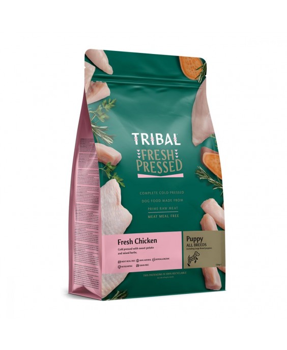 Maistas šuniukams, šalto spaudimo vištiena „TRIBAL Fresh Pressed Chicken - Puppy“