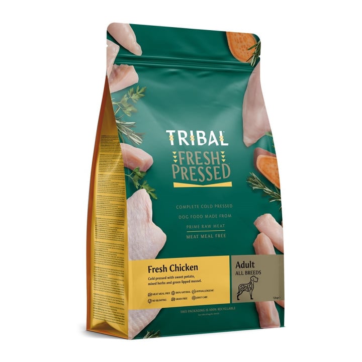 Maistas šunims, vištiena šalto spaudimo „Fresh Pressed Chicken - ADULT“, TRIBAL