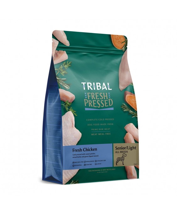 Dietinis maistas šunims ir senjorams, vištiena šalto spaudimo „Fresh Pressed Chicken – SENIOR/Light“, TRIBAL