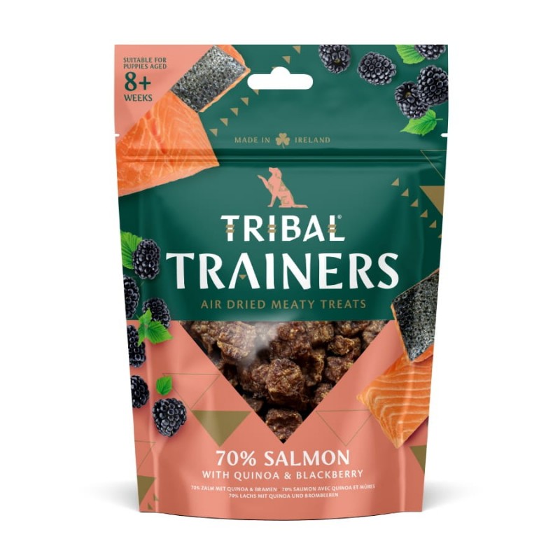 Lašišos ir gervuogių skanėstai dresūrai šunims „Salmon & Blackberry“, TRIBAL, 80g