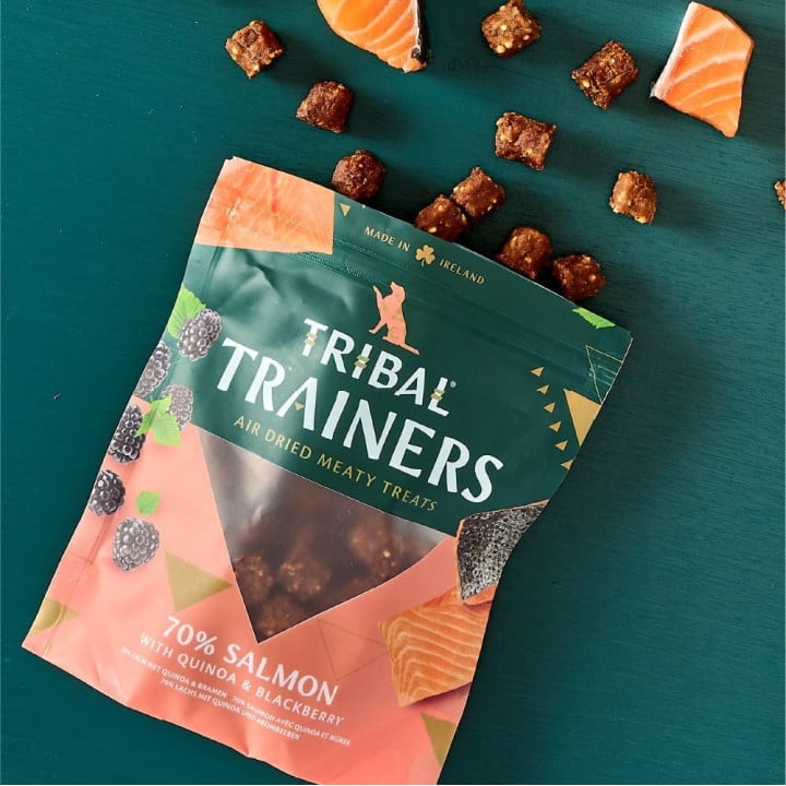 Lašišos ir gervuogių skanėstai dresūrai šunims „Salmon & Blackberry“, TRIBAL, 80g